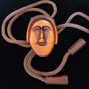 Vintage Artist Carved Wood Hahoe Mask Bolo